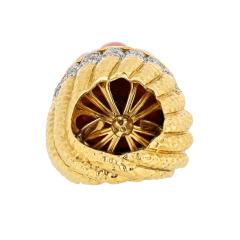 David Webb DAVID WEBB PLATINUM 18K YELLOW GOLD CARVED CORAL DIAMOND RIM RING - 3493012