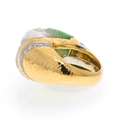 David Webb DAVID WEBB PLATINUM 18K YELLOW GOLD CARVED JADE AND DIAMOND RING - 2854465