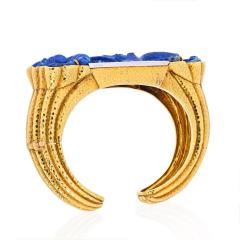 David Webb DAVID WEBB PLATINUM 18K YELLOW GOLD CARVED LAPIS CUFF DIAMOND BRACELET - 2270207