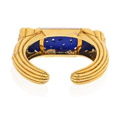 David Webb DAVID WEBB PLATINUM 18K YELLOW GOLD CARVED LAPIS CUFF DIAMOND BRACELET - 2270215