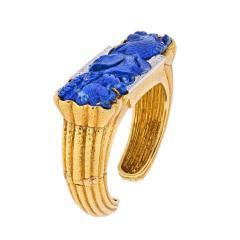 David Webb DAVID WEBB PLATINUM 18K YELLOW GOLD CARVED LAPIS CUFF DIAMOND BRACELET - 2270216