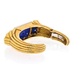 David Webb DAVID WEBB PLATINUM 18K YELLOW GOLD CARVED LAPIS CUFF DIAMOND BRACELET - 2270217