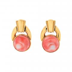 David Webb DAVID WEBB PLATINUM 18K YELLOW GOLD CORAL BUTTON DOORKNOCKERS EARRINGS - 3160658