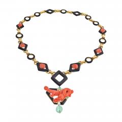 David Webb DAVID WEBB PLATINUM 18K YELLOW GOLD CORAL DRAGON CARVED GREEN EMERALD NECKLACE - 2337270