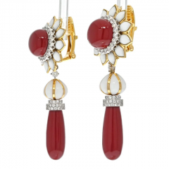 David Webb DAVID WEBB PLATINUM 18K YELLOW GOLD CORAL DROP DAY TO NIGHT DANGLING EARRINGS - 2777355
