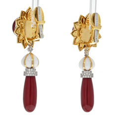 David Webb DAVID WEBB PLATINUM 18K YELLOW GOLD CORAL DROP DAY TO NIGHT DANGLING EARRINGS - 2777356