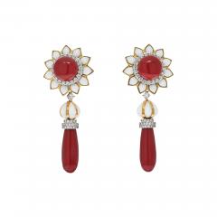 David Webb DAVID WEBB PLATINUM 18K YELLOW GOLD CORAL DROP DAY TO NIGHT DANGLING EARRINGS - 2784047