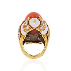 David Webb DAVID WEBB PLATINUM 18K YELLOW GOLD CORAL WHITE ENAMEL BOMBE DIAMOND RING - 1786204