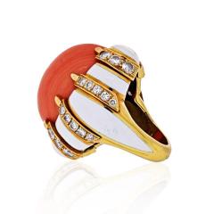 David Webb DAVID WEBB PLATINUM 18K YELLOW GOLD CORAL WHITE ENAMEL BOMBE DIAMOND RING - 1786205