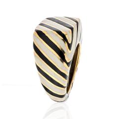 David Webb DAVID WEBB PLATINUM 18K YELLOW GOLD CROSSWALK BLACK AND WHITE ENAMEL RING - 2302515