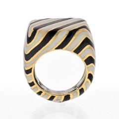 David Webb DAVID WEBB PLATINUM 18K YELLOW GOLD CROSSWALK BLACK AND WHITE ENAMEL RING - 2302516