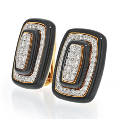 David Webb DAVID WEBB PLATINUM 18K YELLOW GOLD DIAMOND AND BLACK ENAMEL CLIP ON EARRINGS - 2858294