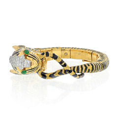 David Webb DAVID WEBB PLATINUM 18K YELLOW GOLD DIAMOND AND BLACK ENAMEL TIGER BRACELET - 3427483