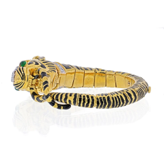 David Webb DAVID WEBB PLATINUM 18K YELLOW GOLD DIAMOND AND BLACK ENAMEL TIGER BRACELET - 3427486