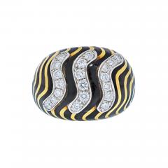 David Webb DAVID WEBB PLATINUM 18K YELLOW GOLD DIAMOND AND BLACK ENAMEL ZEBRA STRIPE RING - 2349721