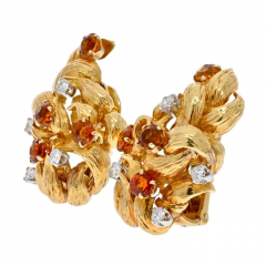 David Webb DAVID WEBB PLATINUM 18K YELLOW GOLD DIAMOND AND CITRINE CLIP ON EARRINGS - 2777430