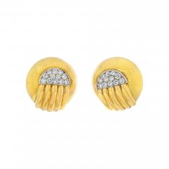 David Webb DAVID WEBB PLATINUM 18K YELLOW GOLD DIAMOND DOME ROUND CLIP ON EARRINGS - 2790892