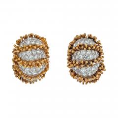 David Webb DAVID WEBB PLATINUM 18K YELLOW GOLD DIAMOND OVAL CLIP ON EARRINGS - 2380558
