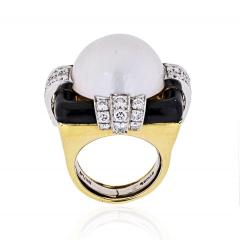 David Webb DAVID WEBB PLATINUM 18K YELLOW GOLD DIAMOND PEARL BLACK ENAMEL BOMBE RING - 1786209