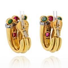 David Webb DAVID WEBB PLATINUM 18K YELLOW GOLD DIAMOND RUBY GREEN EMERALD EARRINGS - 2594956