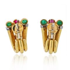 David Webb DAVID WEBB PLATINUM 18K YELLOW GOLD DIAMOND RUBY GREEN EMERALD EARRINGS - 2594957