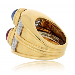 David Webb DAVID WEBB PLATINUM 18K YELLOW GOLD DIAMOND SAPPHIRE AND RUBY RING - 3561207