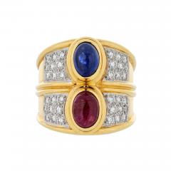 David Webb DAVID WEBB PLATINUM 18K YELLOW GOLD DIAMOND SAPPHIRE AND RUBY RING - 3562655