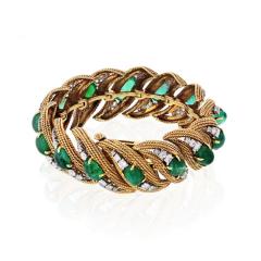 David Webb DAVID WEBB PLATINUM 18K YELLOW GOLD DIAMONDS CABOCHON EMERALDS BRACELET - 1796944