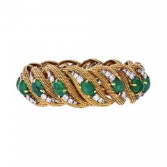 David Webb DAVID WEBB PLATINUM 18K YELLOW GOLD DIAMONDS CABOCHON EMERALDS BRACELET - 1798610