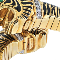 David Webb DAVID WEBB PLATINUM 18K YELLOW GOLD DOUBLE HEAD TIGER BLACK ENAMEL BRACELET - 3356998