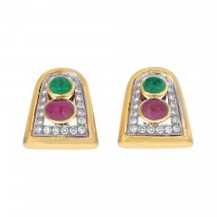 David Webb DAVID WEBB PLATINUM 18K YELLOW GOLD EMERALD RUBY AND DIAMOND CLIP EARRINGS - 2111282