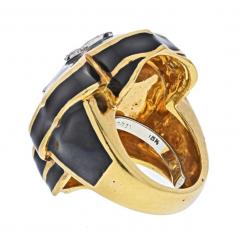 David Webb DAVID WEBB PLATINUM 18K YELLOW GOLD FLEUR DE LIS BLACK ENAMEL DIAMOND RING - 2650669