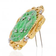 David Webb DAVID WEBB PLATINUM 18K YELLOW GOLD FRENCH JADE BROOCH PENDANT - 1963033