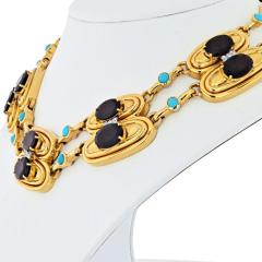 David Webb DAVID WEBB PLATINUM 18K YELLOW GOLD GARNET TURQUOISE DIAMOND NECKLACE - 1809449