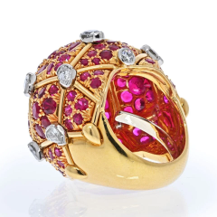 David Webb DAVID WEBB PLATINUM 18K YELLOW GOLD GEODESIC DIAMOND AND RUBY COCKTAIL RING - 2707843