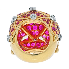 David Webb DAVID WEBB PLATINUM 18K YELLOW GOLD GEODESIC DIAMOND AND RUBY COCKTAIL RING - 2707846