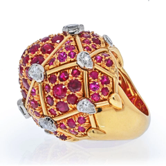 David Webb DAVID WEBB PLATINUM 18K YELLOW GOLD GEODESIC DIAMOND AND RUBY COCKTAIL RING - 2707847