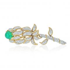 David Webb DAVID WEBB PLATINUM 18K YELLOW GOLD GREEN EMERALD AND DIAMOND FLOWER BROOCH - 2650726