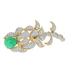David Webb DAVID WEBB PLATINUM 18K YELLOW GOLD GREEN EMERALD AND DIAMOND FLOWER BROOCH - 2650727