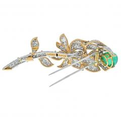 David Webb DAVID WEBB PLATINUM 18K YELLOW GOLD GREEN EMERALD AND DIAMOND FLOWER BROOCH - 2650730