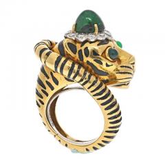 David Webb DAVID WEBB PLATINUM 18K YELLOW GOLD GREEN EMERALD AND DIAMOND TIGER RING - 2997005