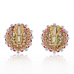 David Webb DAVID WEBB PLATINUM 18K YELLOW GOLD GREEN EMERALD RUBY AND DIAMOND EARRINGS - 2589480