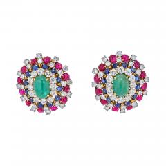 David Webb DAVID WEBB PLATINUM 18K YELLOW GOLD GREEN EMERALD RUBY AND DIAMOND EARRINGS - 2592327