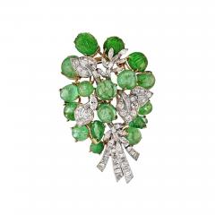 David Webb DAVID WEBB PLATINUM 18K YELLOW GOLD GREEN EMERALDS DIAMONDS WITH BOX BROOCH - 1768569