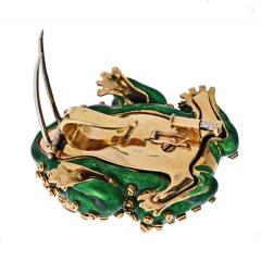 David Webb DAVID WEBB PLATINUM 18K YELLOW GOLD GREEN ENAMEL AND RUBY EYES FROG BROOCH - 1902606