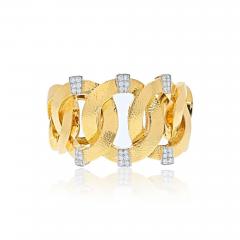 David Webb DAVID WEBB PLATINUM 18K YELLOW GOLD HAMMERED DIAMOND OPEN LINK CUFF BRACELET - 2596298