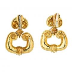 David Webb DAVID WEBB PLATINUM 18K YELLOW GOLD HAMMERED DOOR KNOCKERS EARRINGS - 3368008