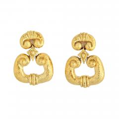 David Webb DAVID WEBB PLATINUM 18K YELLOW GOLD HAMMERED DOOR KNOCKERS EARRINGS - 3371743