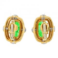 David Webb DAVID WEBB PLATINUM 18K YELLOW GOLD HAMMERED JADE DIAMOND CLIP ON EARRINGS - 2893011