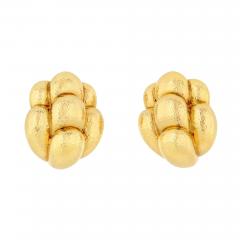 David Webb DAVID WEBB PLATINUM 18K YELLOW GOLD HAMMERED ORGANIC DESIGN CLIP EARRINGS - 3489252